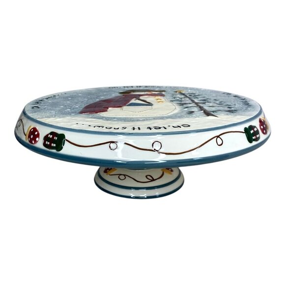 Make The Season Bright Snowman Christmas Cake Stand Plate Pedestal Holiday - Picture 2 of 6